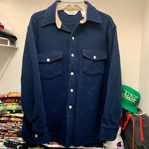 Vintage Mens Woolrich Chore Coat 70s Wool Navy Blue Jacket Large